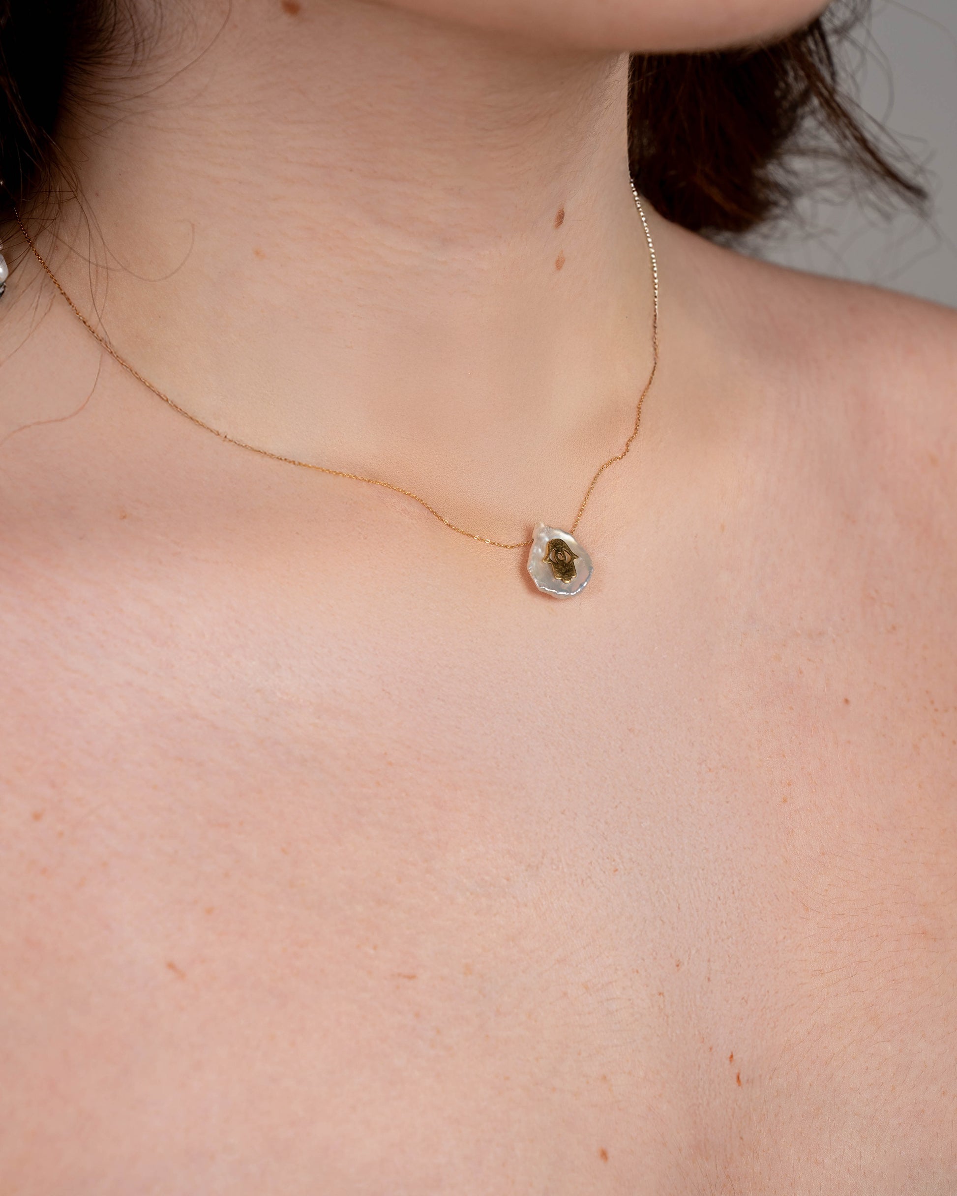 Gold Fatima's Hand & Pearl Necklace