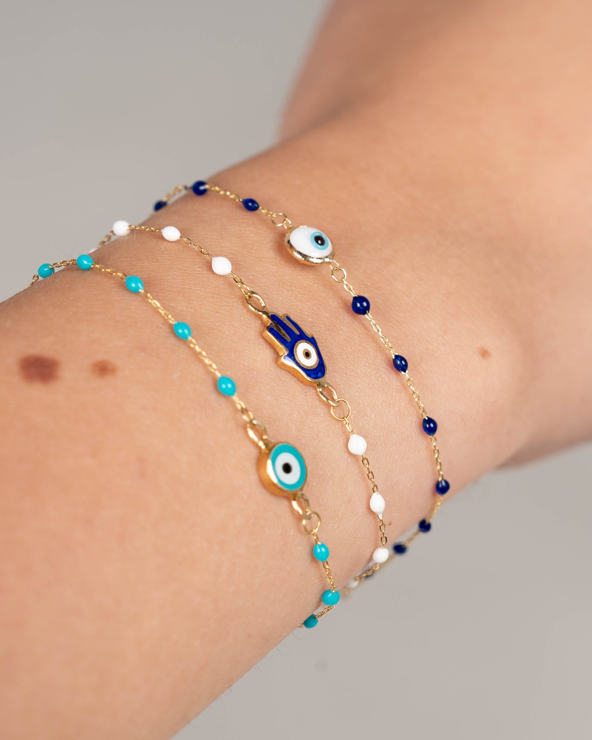 Fatima's Hand & White Beads Bracelet