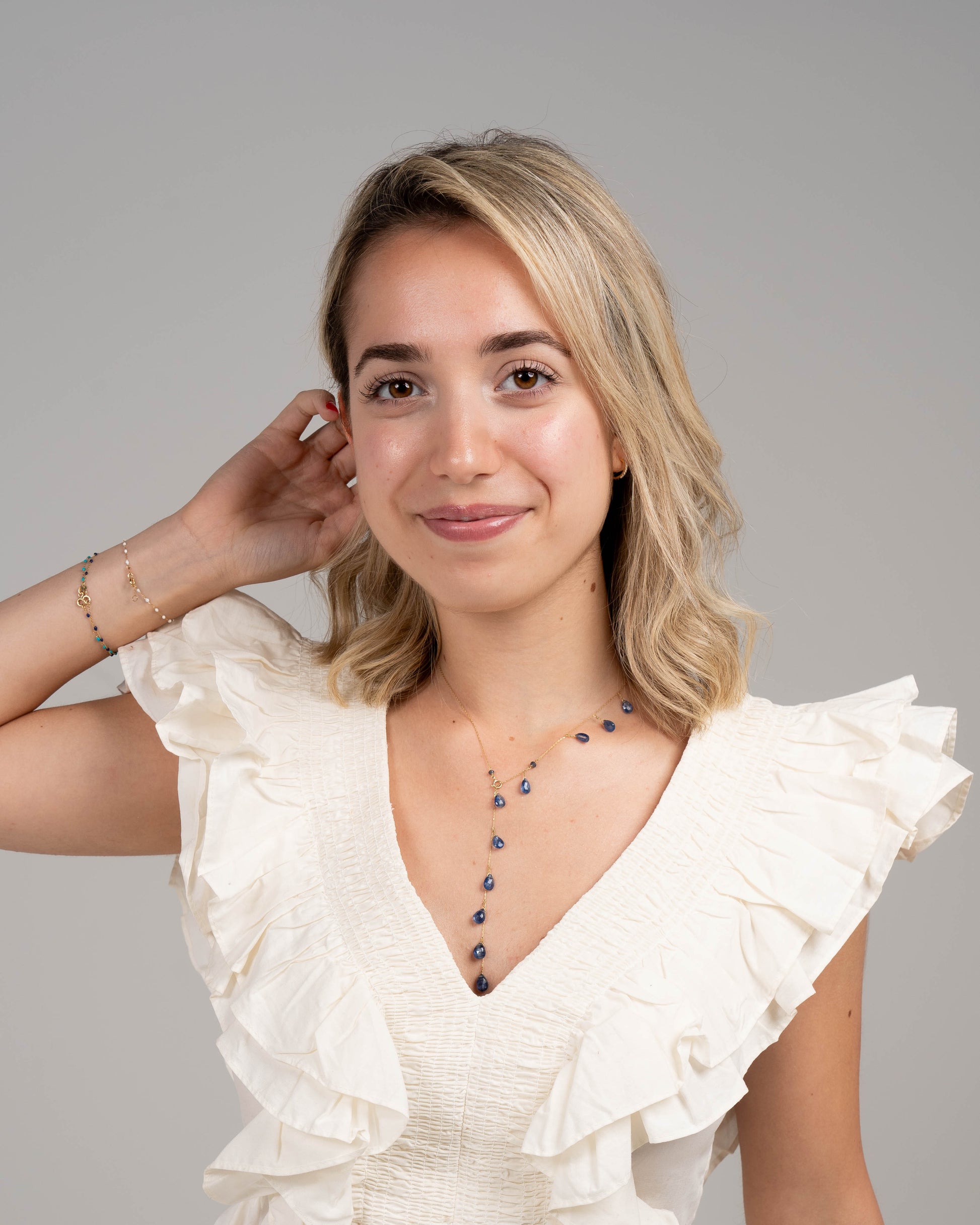 Asymmetrical Blue Semi Precious Stone Necklace